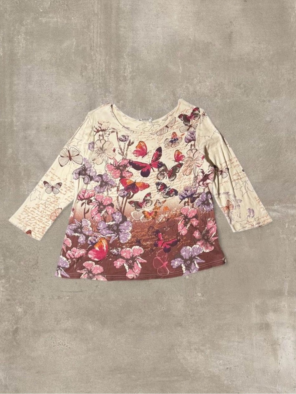 Butterfly and floral print long sleeve top